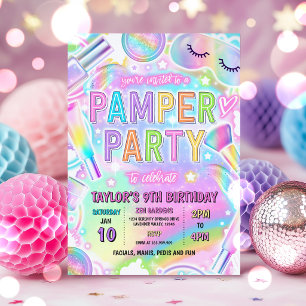 Pamper Party Glow Pastel Spa Makeup Birthday Party Invitation