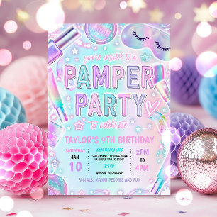Pamper Party Glow Pastel Spa Makeup Birthday Party Invitation