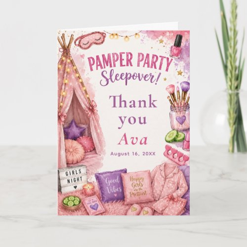 Pamper Party Sleepover Thank You Card