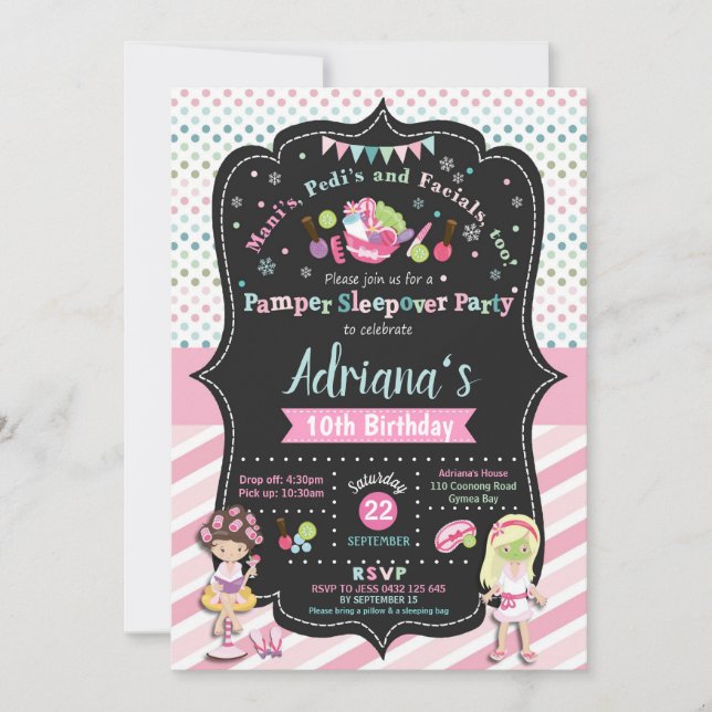 Pamper Sleepover Party Birthday Invitations Girls (Front)