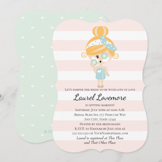 Pamper the Bride Shower Invitations Spa Day Blonde (Front/Back)