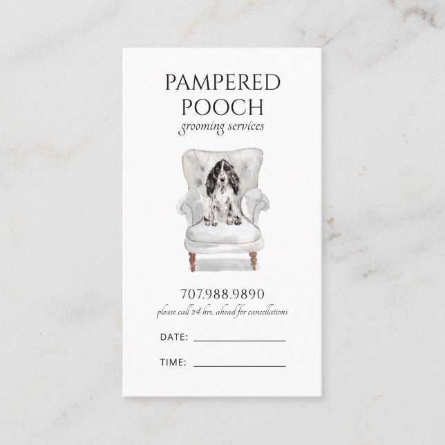 Pampered Pooch Dog Spa Grooming  Appointment Card (Front)