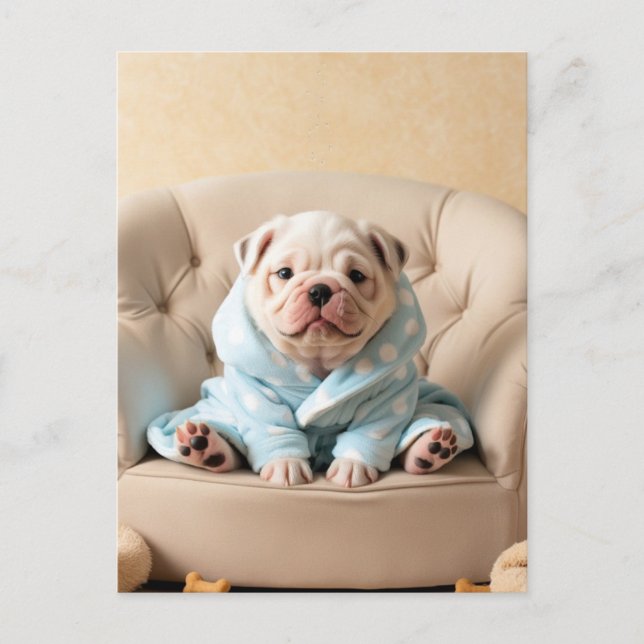 Pampered Pup in a Bathrobe – Funny Dog Postcard (Front)