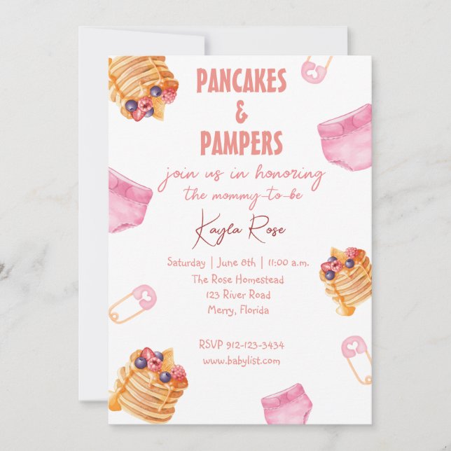 Pampers and Pancakes baby shower Invitation (Front)