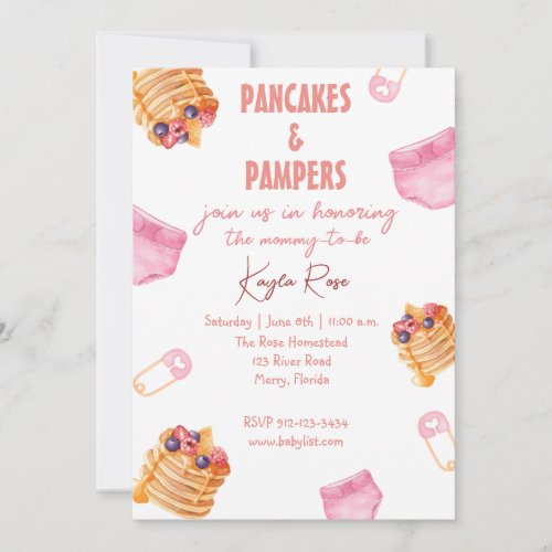 Pampers and Pancakes baby shower Invitation