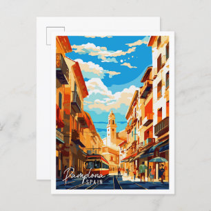 Pamplona Spain vintage travel illustration Postcard