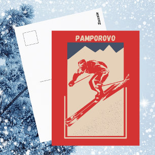 Pamporovo Bulgaria Ski Resort - Vintage Retro Red Postcard