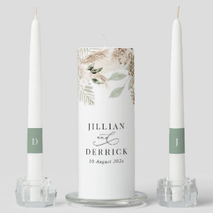 pamps grass sage green floral wedding unity candle set