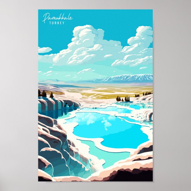Pamukkale Turkey Travel Art Vintage Illustration  Poster (Front)