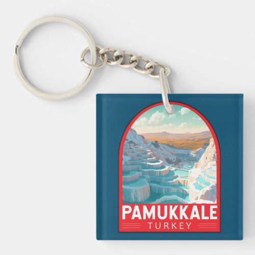 Pamukkale Turkey Travel Art Vintage Keychain