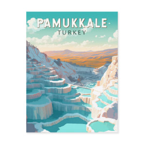 Pamukkale Turkey Travel Art Vintage Postcard