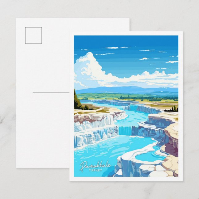 Pamukkale Turkey Travel Vintage illustration Postcard (Front/Back)