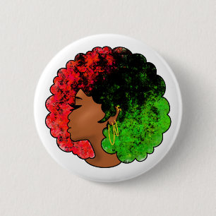 Pan African black girl woman red green pride afro Button