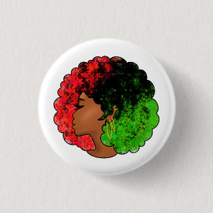 Pan African black girl woman red green pride afro  Button