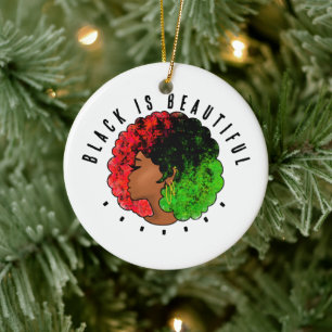 Pan African black girl woman red green pride afro  Ceramic Ornament