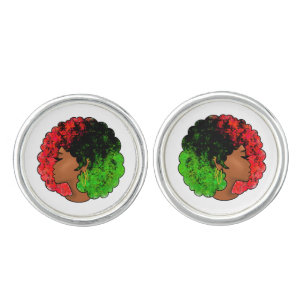 Pan African black girl woman red green pride afro Cufflinks