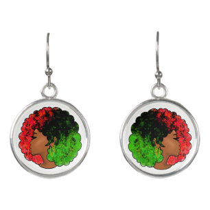 Pan African black girl woman red green pride afro Earrings