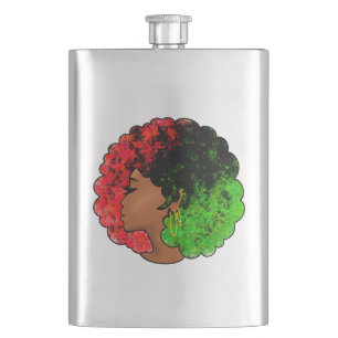 Pan African black girl woman red green pride afro Flask