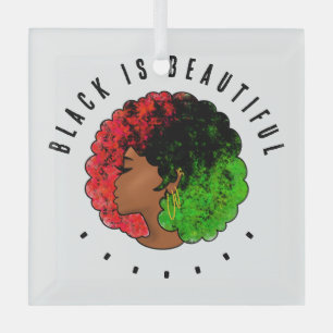 Pan African black girl woman red green pride afro Glass Ornament