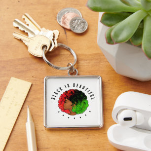 Pan African black girl woman red green pride afro Keychain