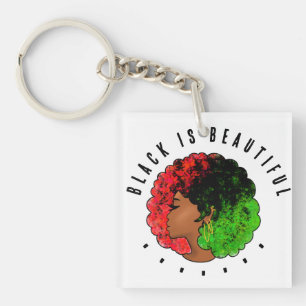 Pan African black girl woman red green pride afro Keychain