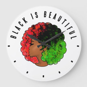 Pan African black girl woman red green pride afro Large Clock