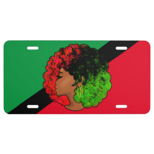 Pan African black girl woman red green pride afro License Plate