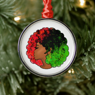 Pan African black girl woman red green pride afro Metal Ornament