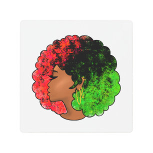 Pan African black girl woman red green pride afro Metal Print