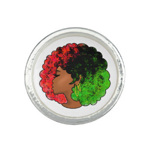 Pan African black girl woman red green pride afro  Ring