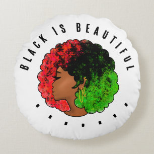 Pan African black girl woman red green pride afro  Round Pillow