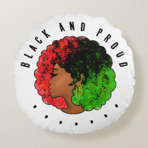 Pan African black girl woman red green pride afro Round Pillow