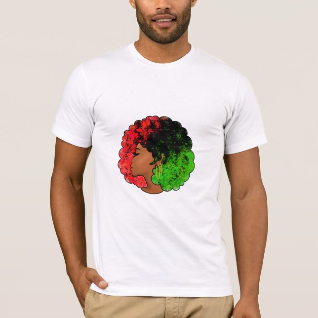 Pan African black girl woman red green pride afro T-Shirt (Front)