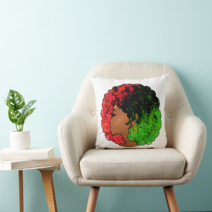 Pan African black girl woman red green pride afro Throw Pillow