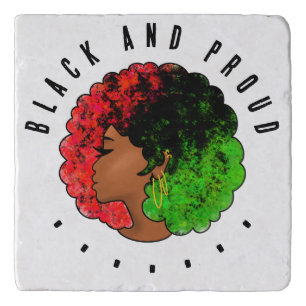 Pan African black girl woman red green pride afro Trivet