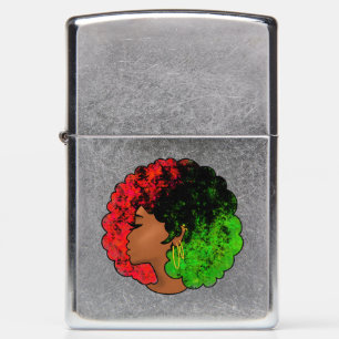 Pan African black girl woman red green pride afro Zippo Lighter