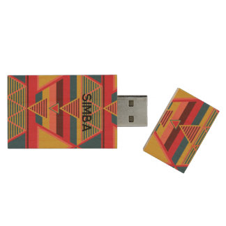 Pan African Colorful Triangle Pattern Personalized Wood Flash Drive