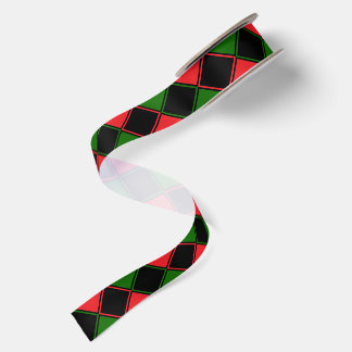 Pan-African Flag Colors Checker Pattern Holiday Satin Ribbon