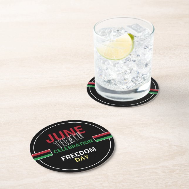 Pan-African flag Design, Juneteenth Celebration Round Paper Coaster (Insitu)