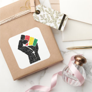 Pan African flag Fist, Afro American Black history Square Sticker