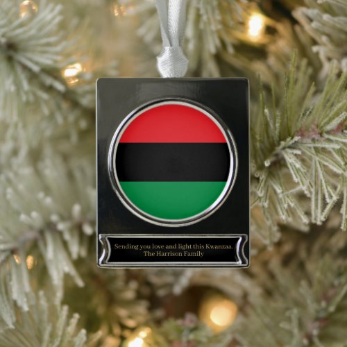 Pan_African UNIA Kwanzaa flag personalized Silver Plated Banner Ornament