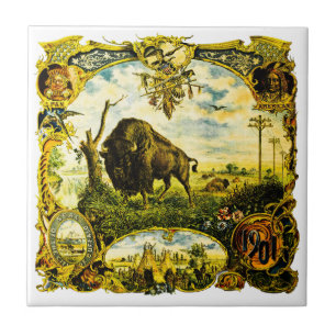 Pan Am Expo with Bison and Native American Motifs Ceramic Tile
