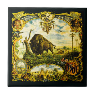 Pan Am Expo with Bison and Native American Motifs Ceramic Tile