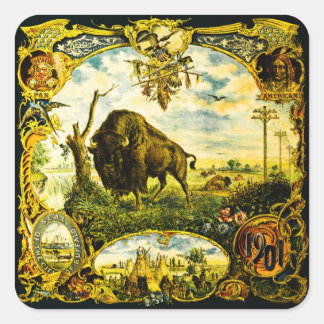 Pan Am Expo with Bison and Native American Motifs Square Sticker