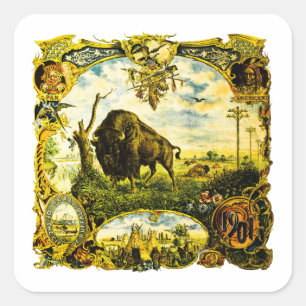Pan Am Expo with Bison and Native American Motifs Square Sticker