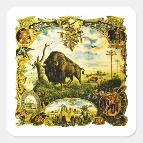 Pan Am Expo with Bison and Native American Motifs Square Sticker