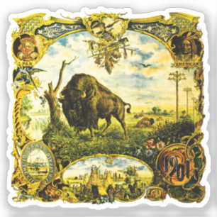 Pan Am Expo with Bison and Native American Motifs Sticker