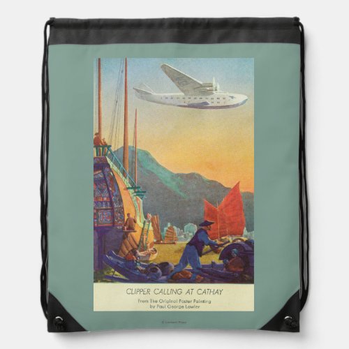 Pan_American Clipper Flying Over China Drawstring Bag