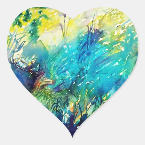 PAN AND DEER Detail  Beauty Nature Lover Heart Sticker