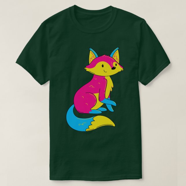 Pan Flag Colors Fox Pride Pansexual I T-Shirt (Design Front)